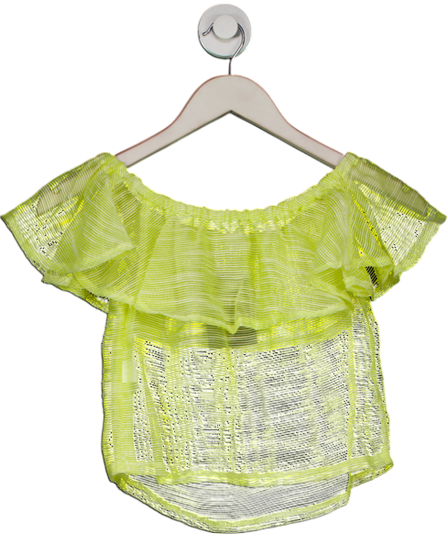 Lefties Yellow Mesh Ruffle Off-shoulder Crop Top UK S