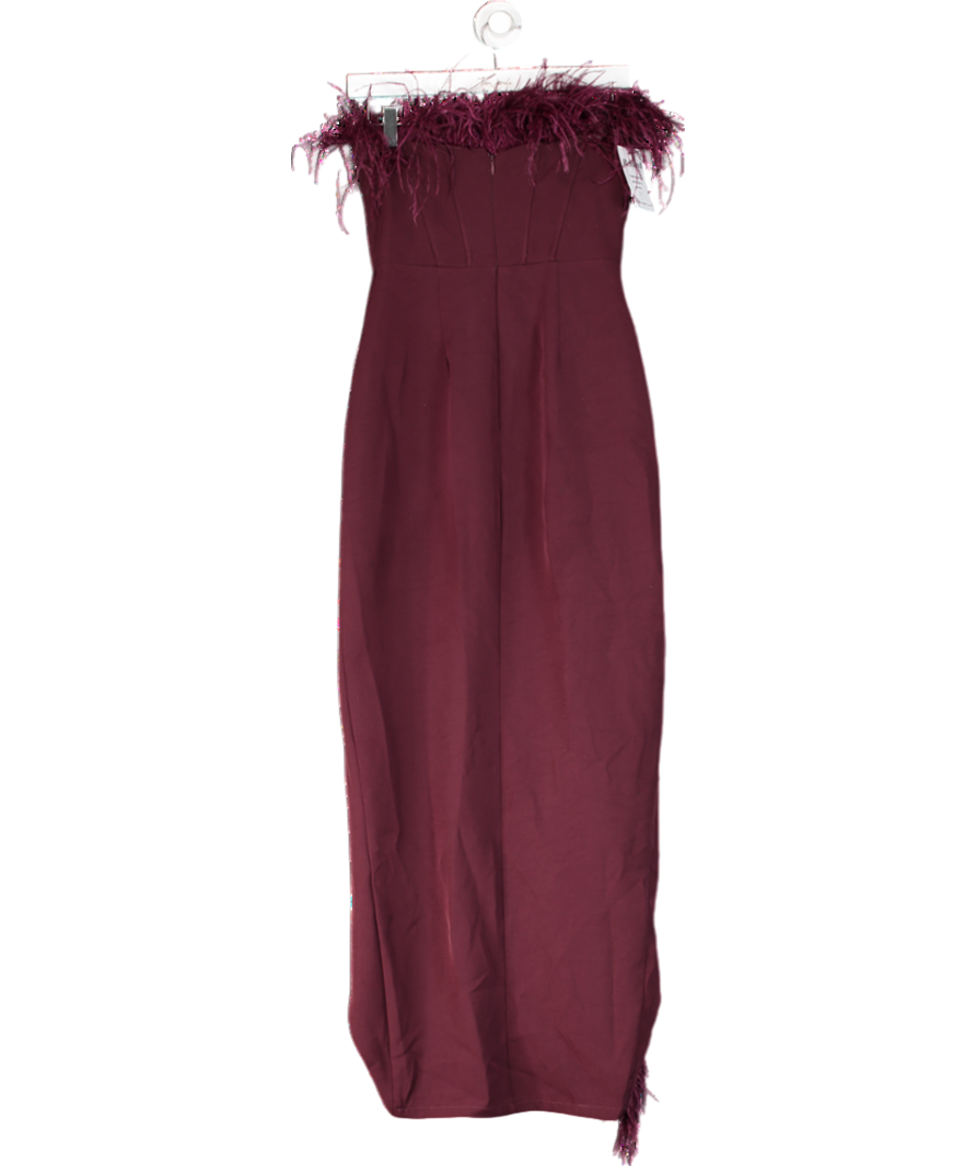 Club L Purple Cosmo Bandeau Feather Corset Split Maxi Dress UK 10