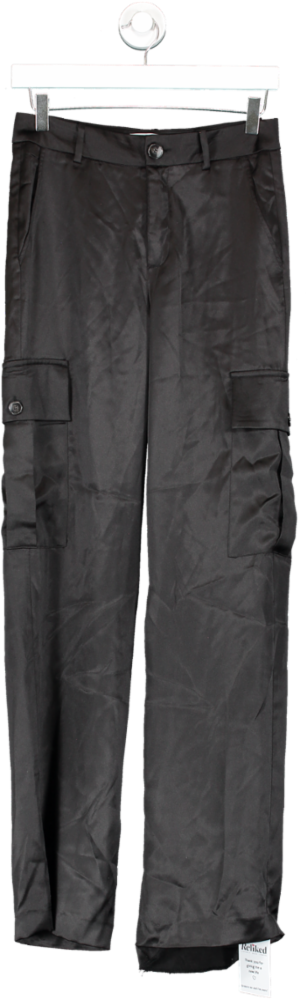 ZARA Black Satin Cargo Trousers UK XS