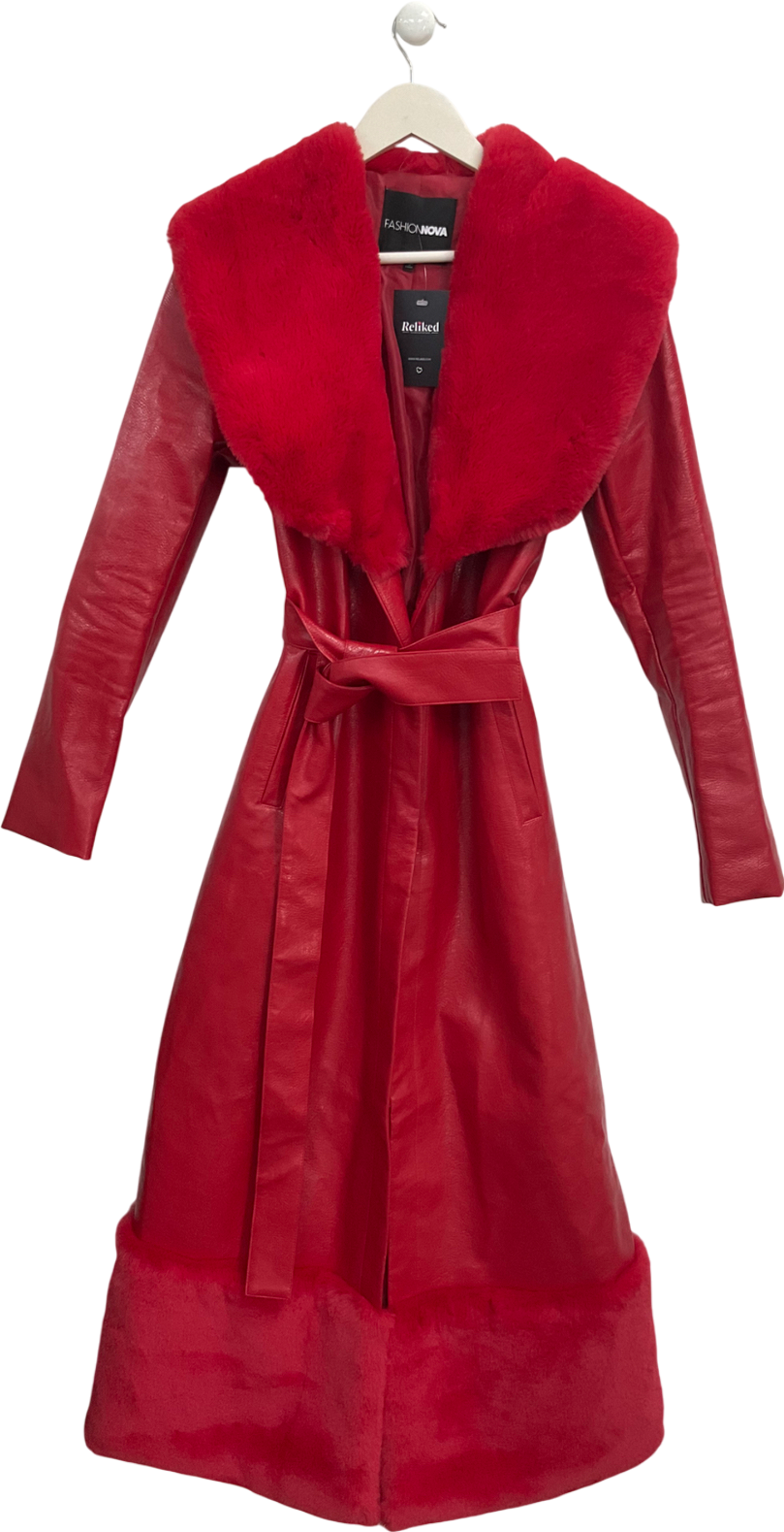 Fashion Nova Red Power Trip Faux Leather Trench Coat UK XS/S