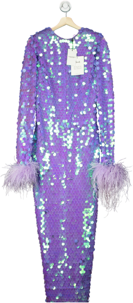 New Arrivals Lilac Hologram Sequin and Feathers Dress UK 10