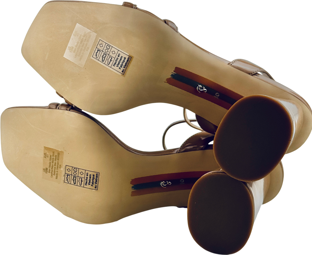 SAM EDELMAN Nude Patent Lather Block Heel Sandals Us10 UK 8 EU 41 👠