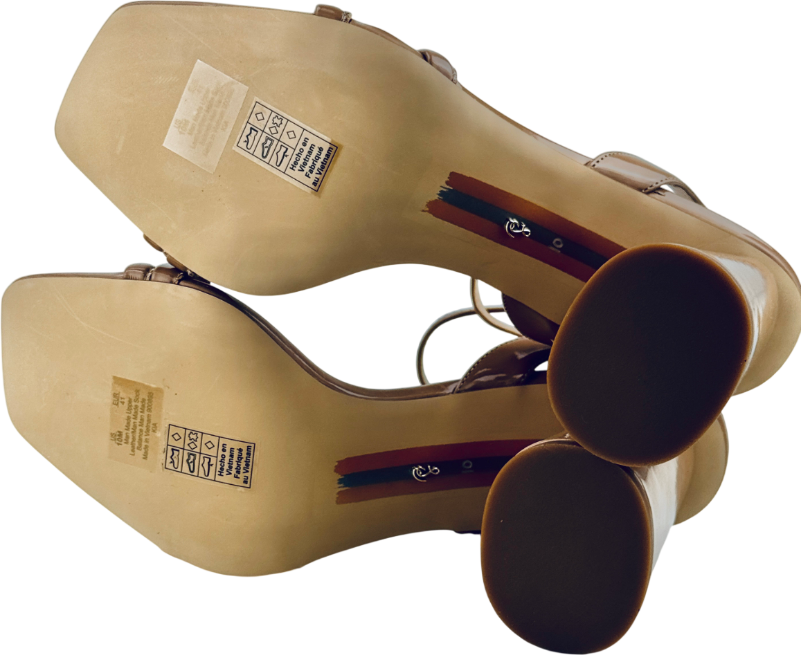 SAM EDELMAN Nude Patent Lather Block Heel Sandals Us10 UK 8 EU 41 👠