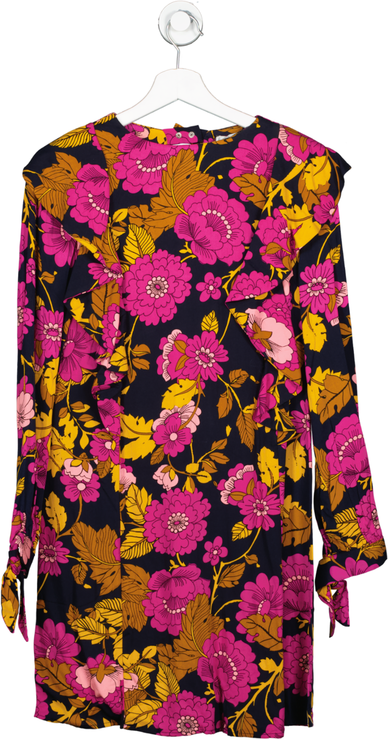MANGO Multicoloured Floral Ruffle Detail Long Sleeve Mini Dress Bnwt UK XS
