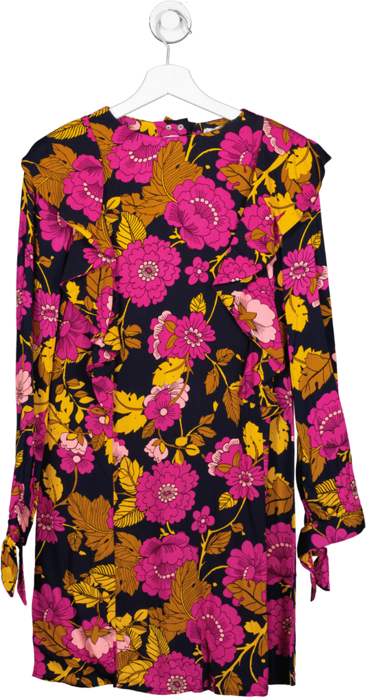 MANGO Multicoloured Floral Ruffle Detail Long Sleeve Mini Dress Bnwt UK XS