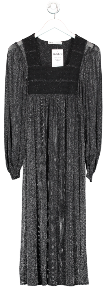 ZARA Black Sheer Mesh Sparkle Maxi Dress UK S