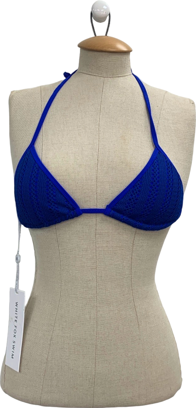 White Fox Blue Crochet Bikini Top UK XS