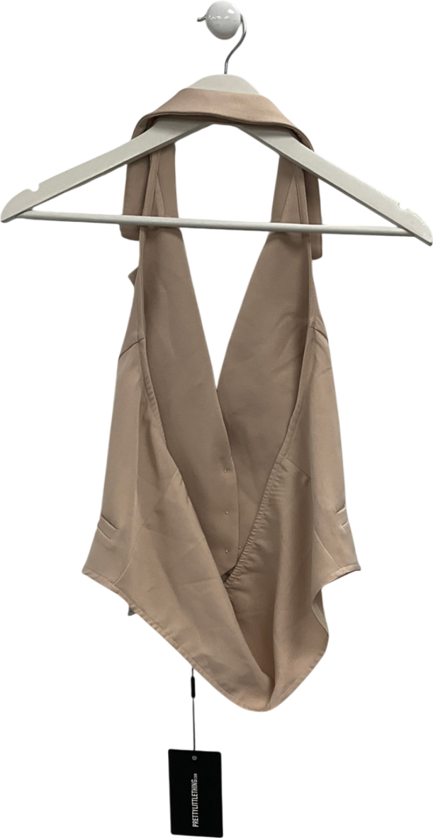 PrettyLittleThing Beige Woven Halterneck Waistcoat UK 16
