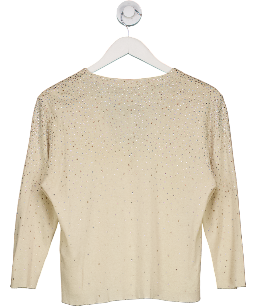 ZARA Beige Rhinestone Knit Cardigan UK M