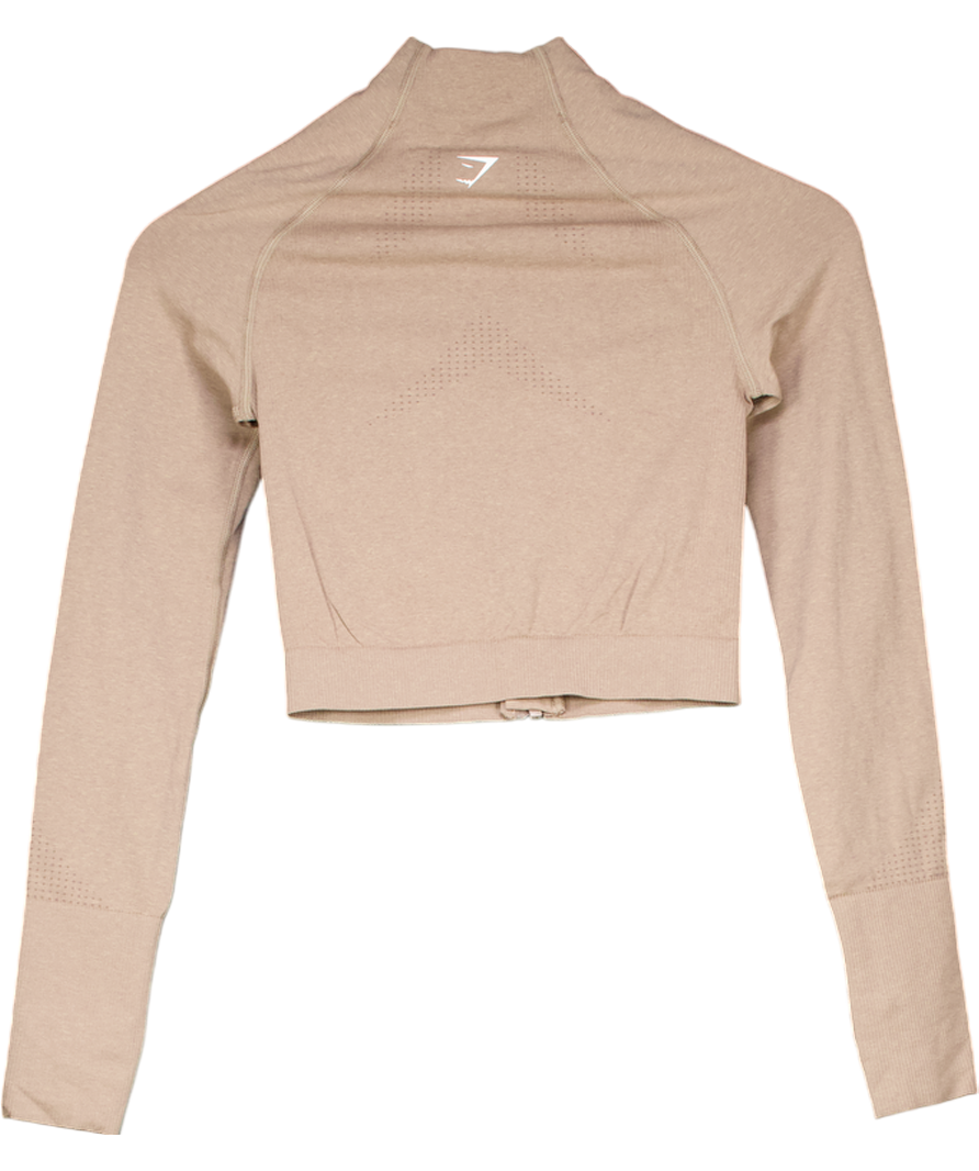 gymshark Beige Vital Seamless Midi Zip Up Jacket UK S