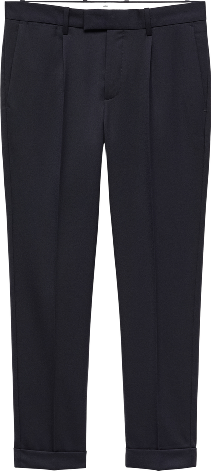 MANGO Blue Pleat Detail Wool Trousers W34