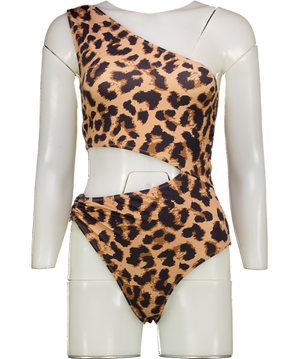 Emmanuela Swimwear Brown Maia Leopard Cut Out Onepiece Swimsuit UK S