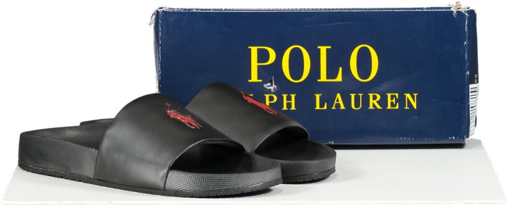 Polo Ralph Lauren Signature Pony Logo Slide Sandals Black / Red BNIB UK 7 EU 41 👞
