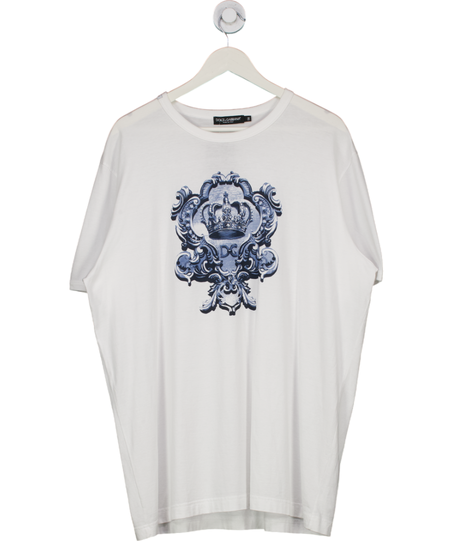 Dolce & Gabbana White Cotton T-shirt With Heraldic 'dg' Print UK 4XL