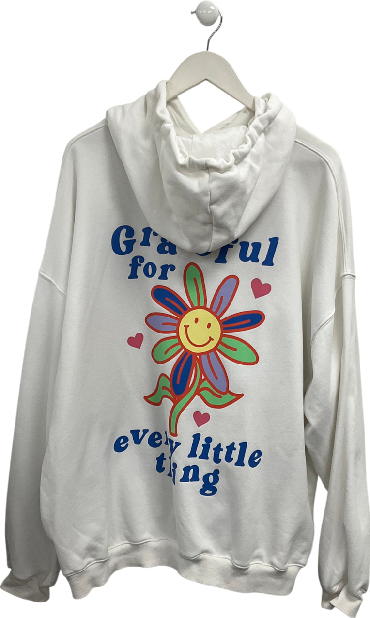 SLA the label White Grateful For Every Little Thing Slogan Hoodie UK XL