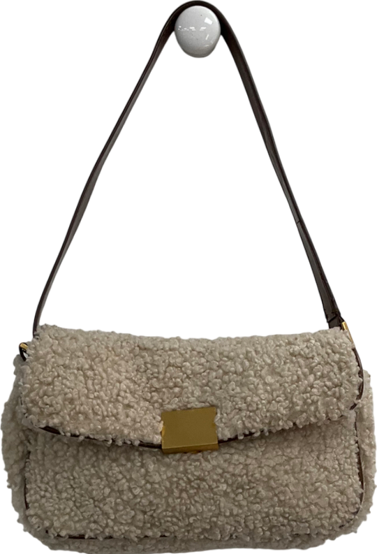 ZARA Beige Faux Shearling Shoulder Bag