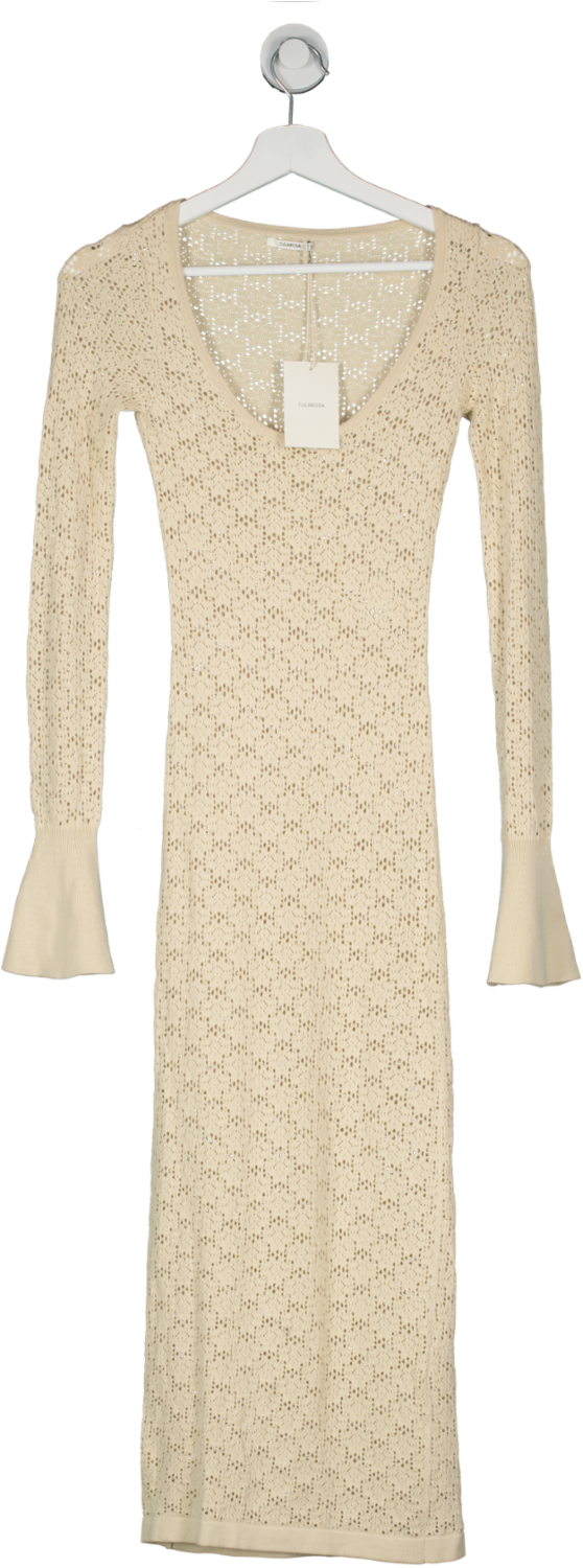 Tularosa Beige Crochet Long Sleeve Dress UK XS