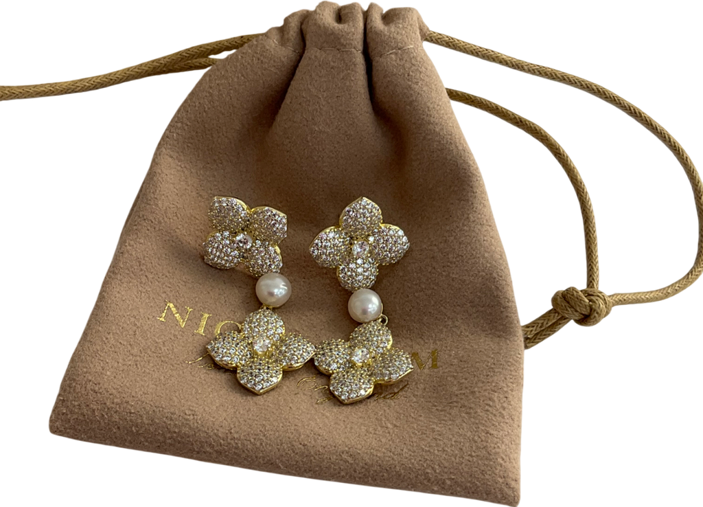 Nice Cream London Metallic Hydrangea Pearl Drop Earring One Size