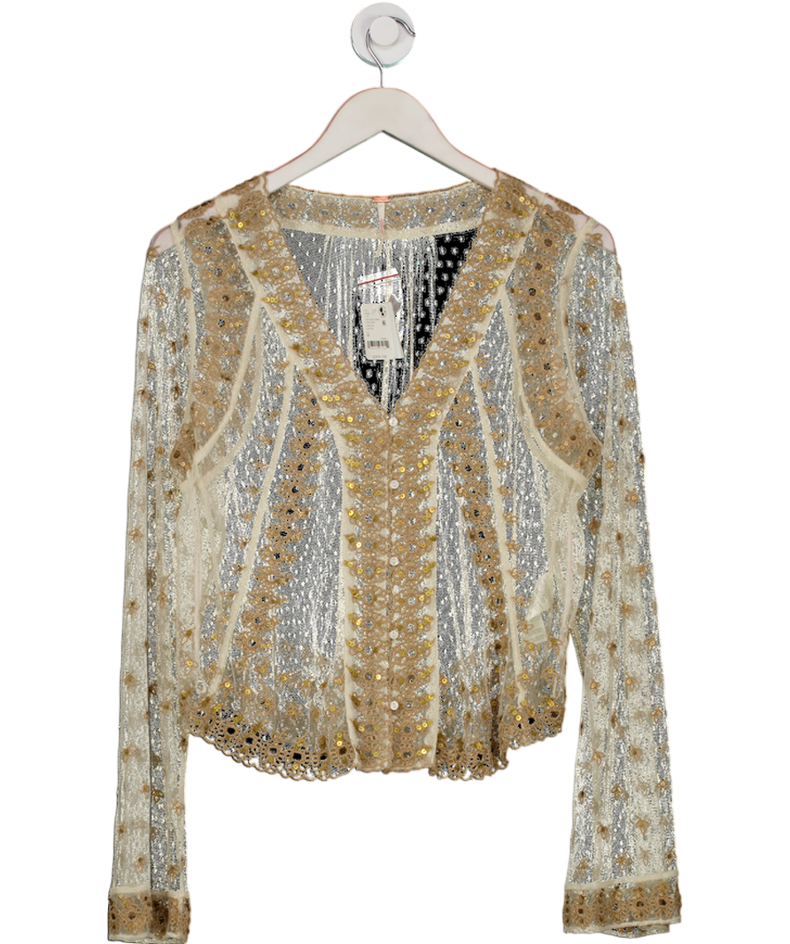 Free People Beige Declan Sequin Shirt UK M