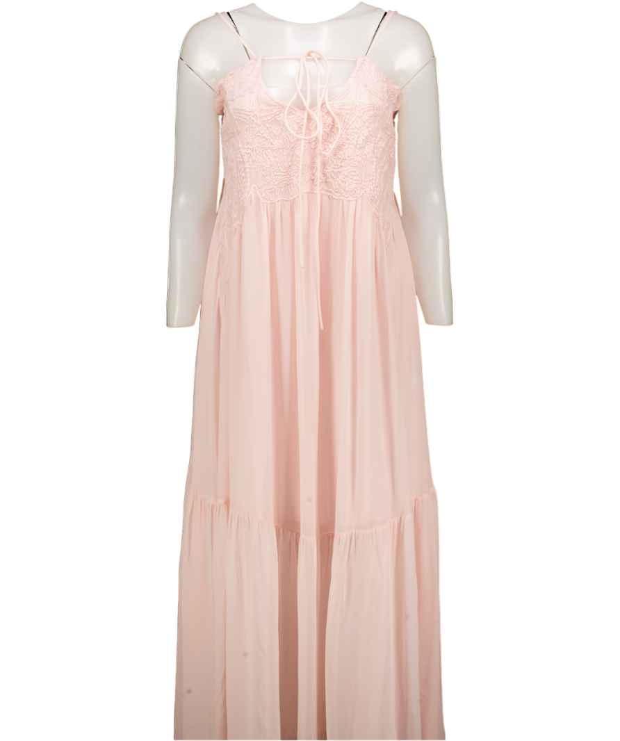 & Other Stories Pink Strappy Embroidered Maxi Dress UK 6