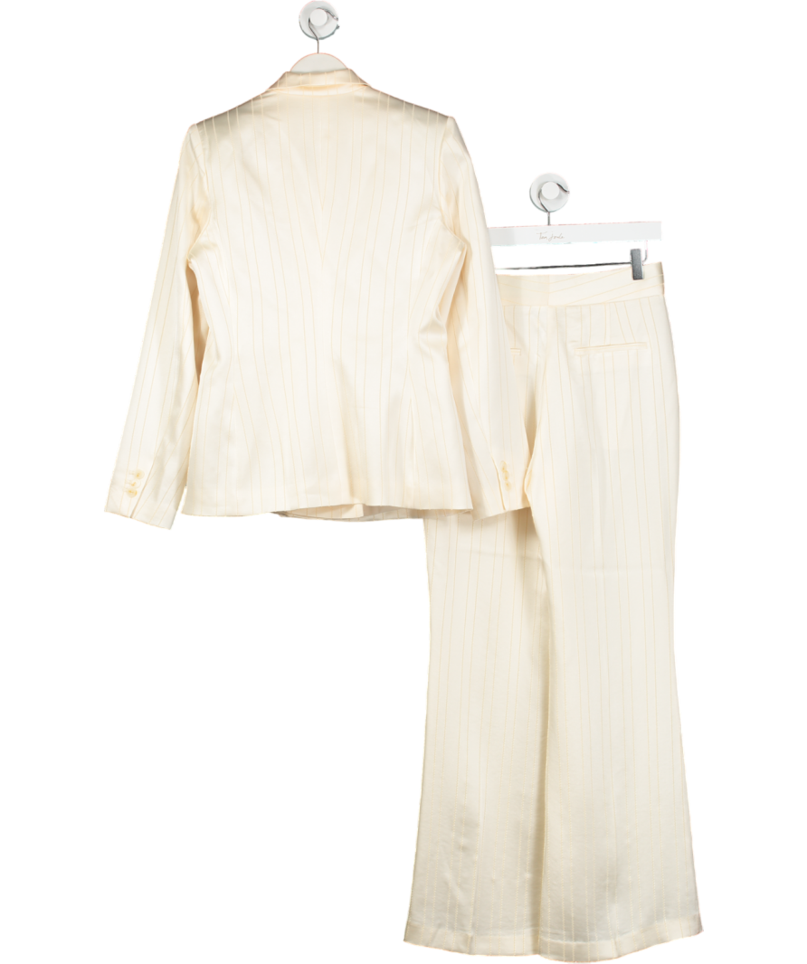 Karen Millen Cream Satin Stripe Tuxedo Blazer And Straight Leg Trousers UK S/M