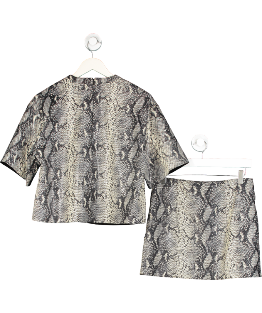 All Saints Black Renai Foil Snake Print Suede T-shirt And Mini Skirt UK 6