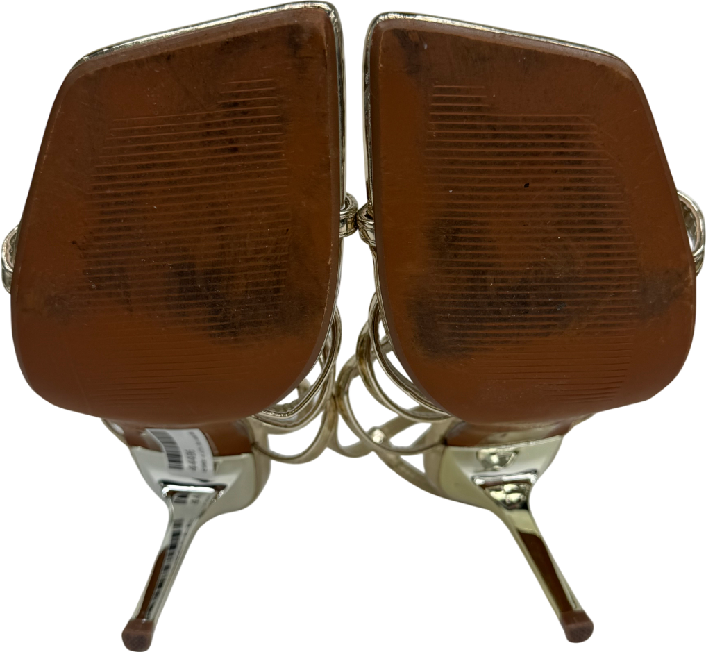 River Island Metallic Gold Strappy H-bar Heeled Sandals UK 3 EU 36 👠