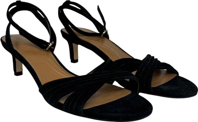 Talbots Black Tallia Pleated Suede Ankle Strap Heel Sandals UK 7.5 EU 40.5 👠