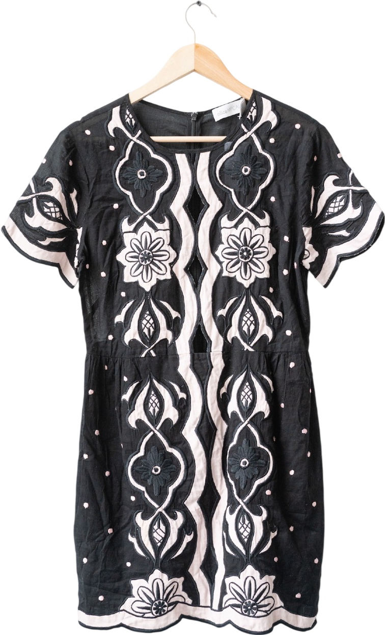 Alice McCall Black Cotton Lace Mebroidered Scalloped Hem "about You" Mini Dress UK 10