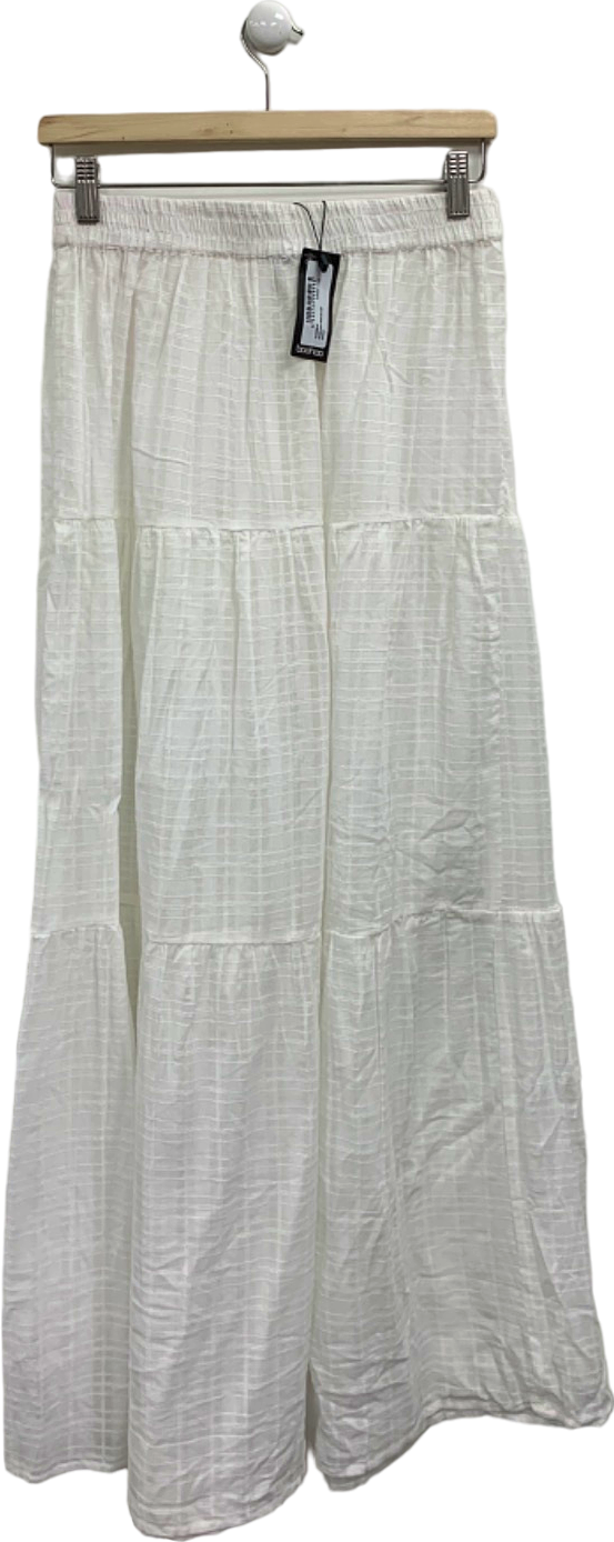 Boohoo White Tiered Maxi Skirt UK 12