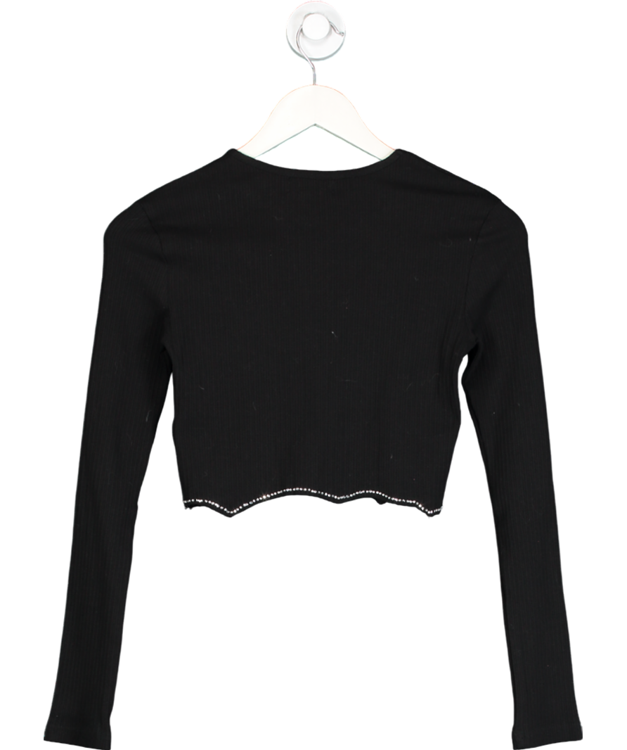 Edikted Black Angel Rhinestone Crop Top UK XS