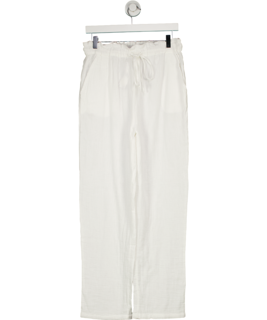 MANGO White Indie Elastic Waist Cotton Trousers UK S