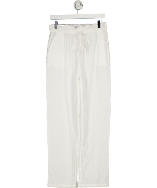 MANGO White Indie Elastic Waist Cotton Trousers UK S