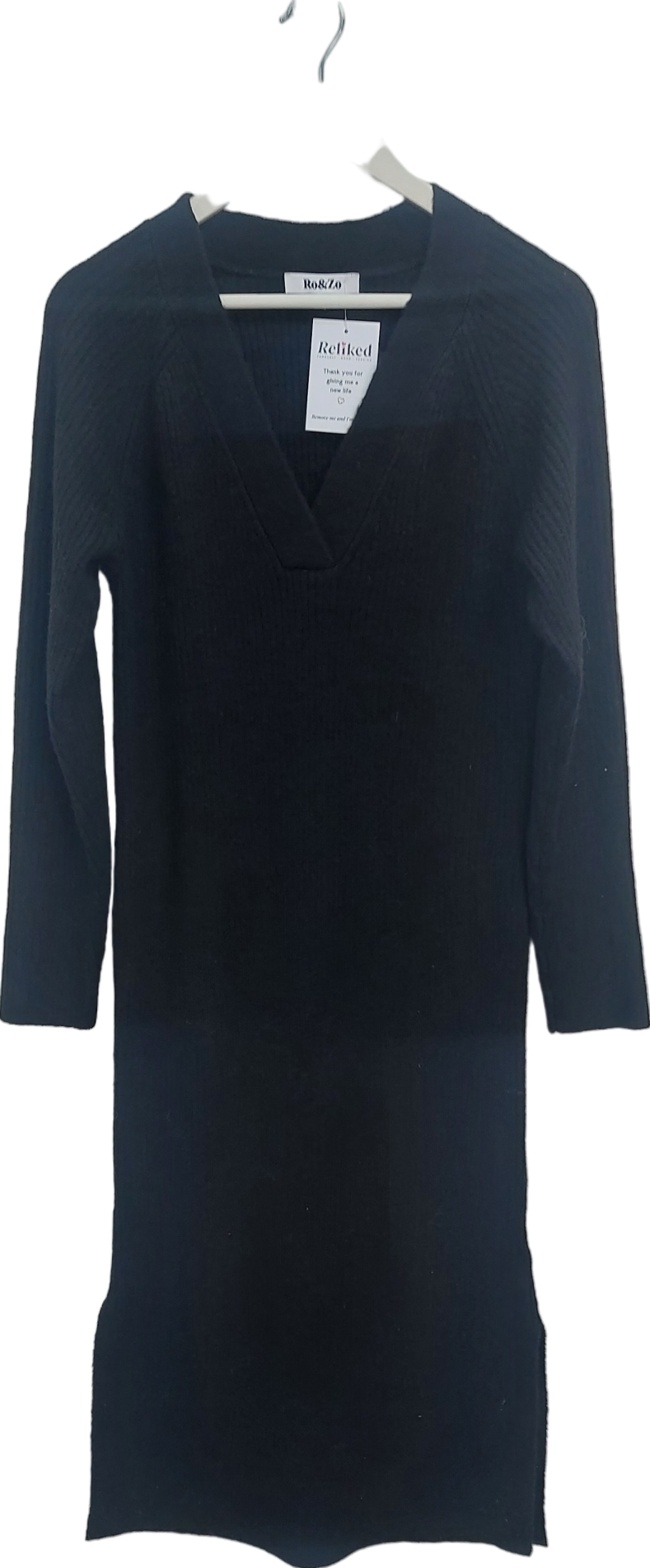 Ro & Zo Black V Neck Jumper Dress UK 6