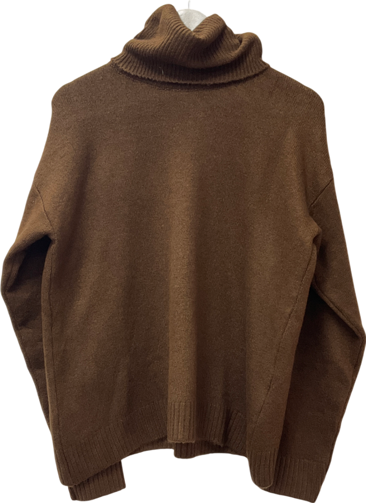 hiccup Oversized Turtleneck Knit Sweater Chestnut Brown UK S