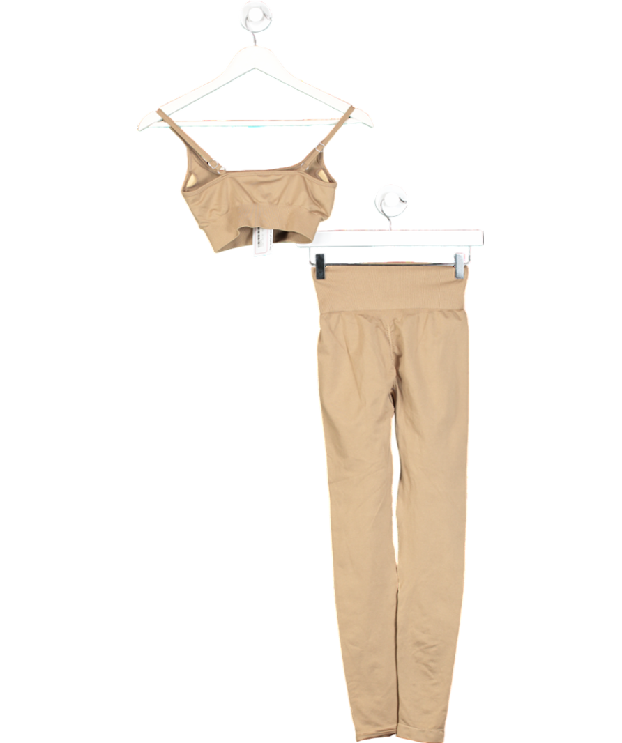 Bo+Tee Beige Sports Bra And High Waist Leggings Set UK XS