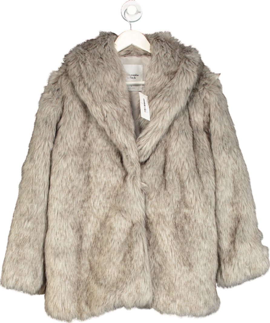 Abercrombie & Fitch Beige Shawl Collar Faux Fur Coat UK L