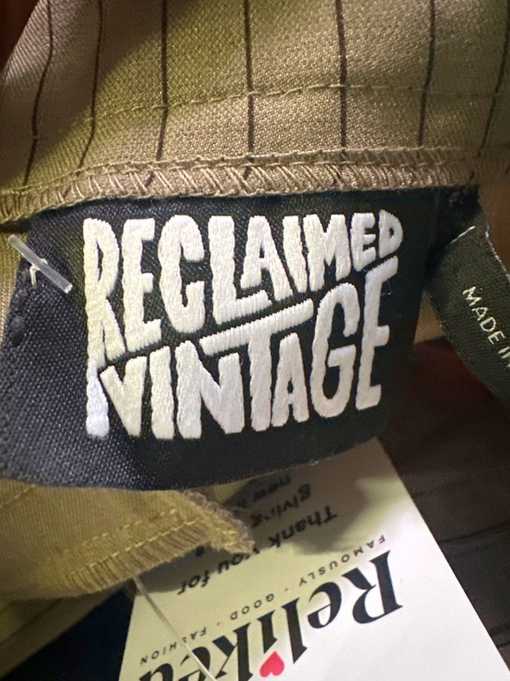 Reclaimed Vintage Beige Pinstripe Trousers UK 34W