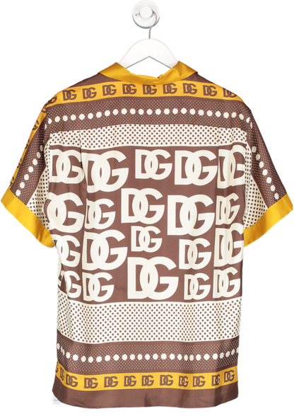 Dolce & Gabbana Cream Logo-print Silk Shirt Sz38 15" Neck UK S/M