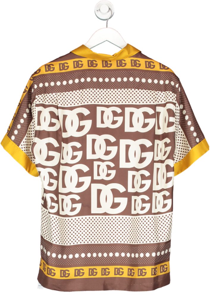 Dolce & Gabbana Cream Logo-print Silk Shirt Sz38 15" Neck UK S/M