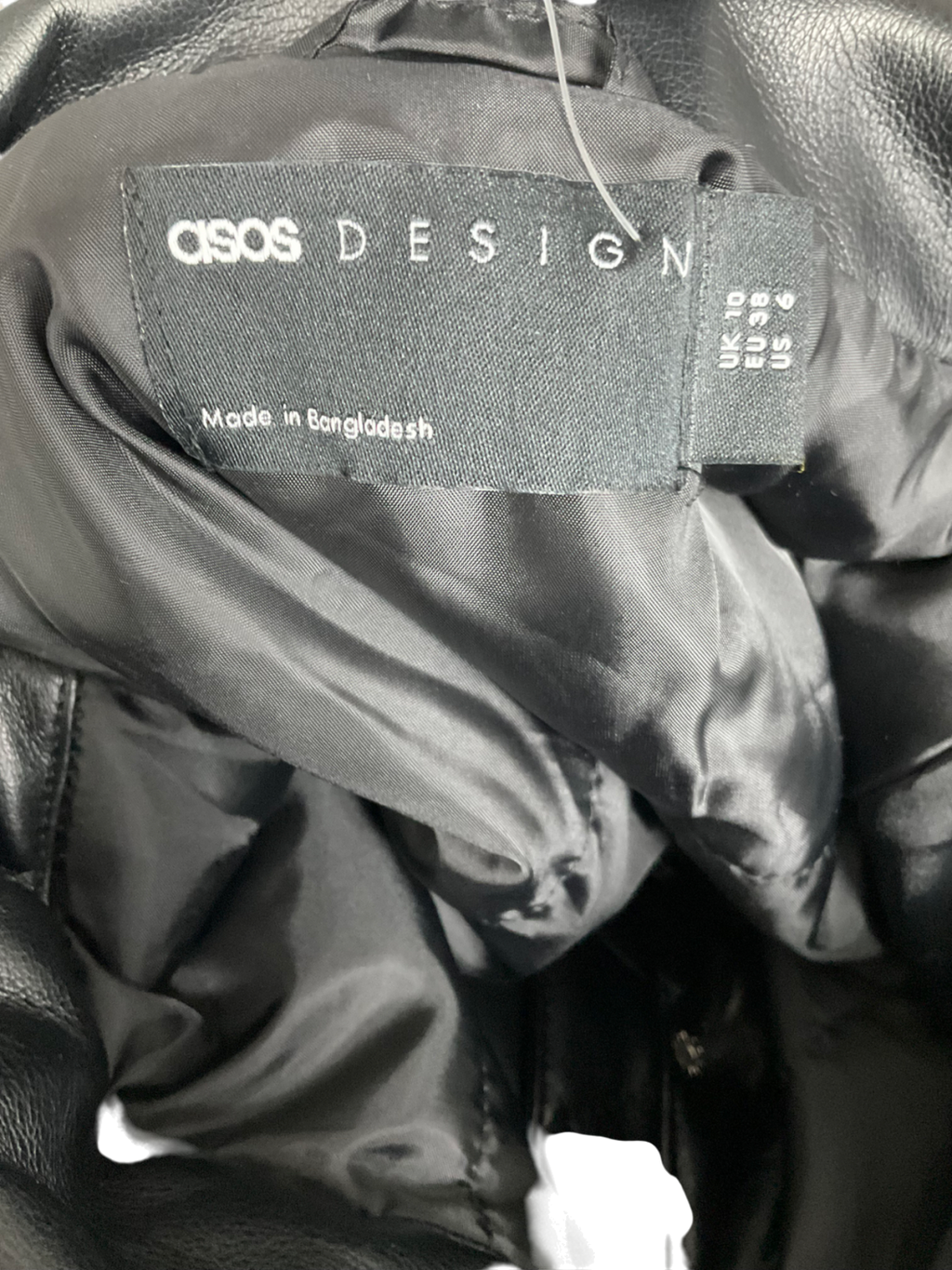 ASOS Clean Leather Look Bomber Jacket In Black UK 10