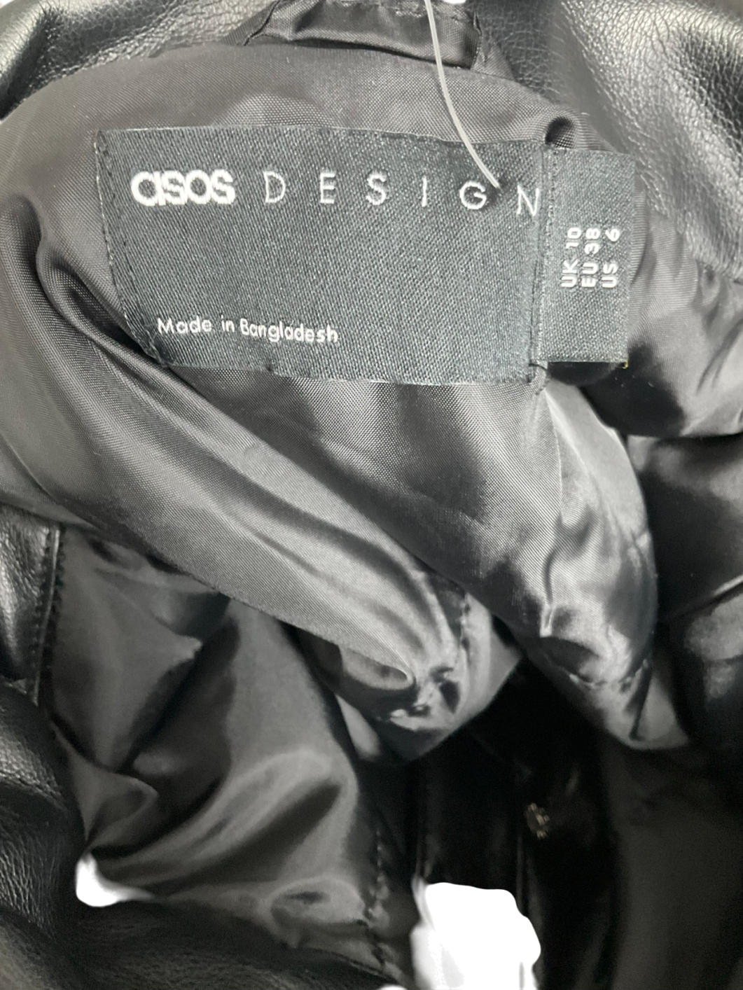 ASOS Clean Leather Look Bomber Jacket In Black UK 10