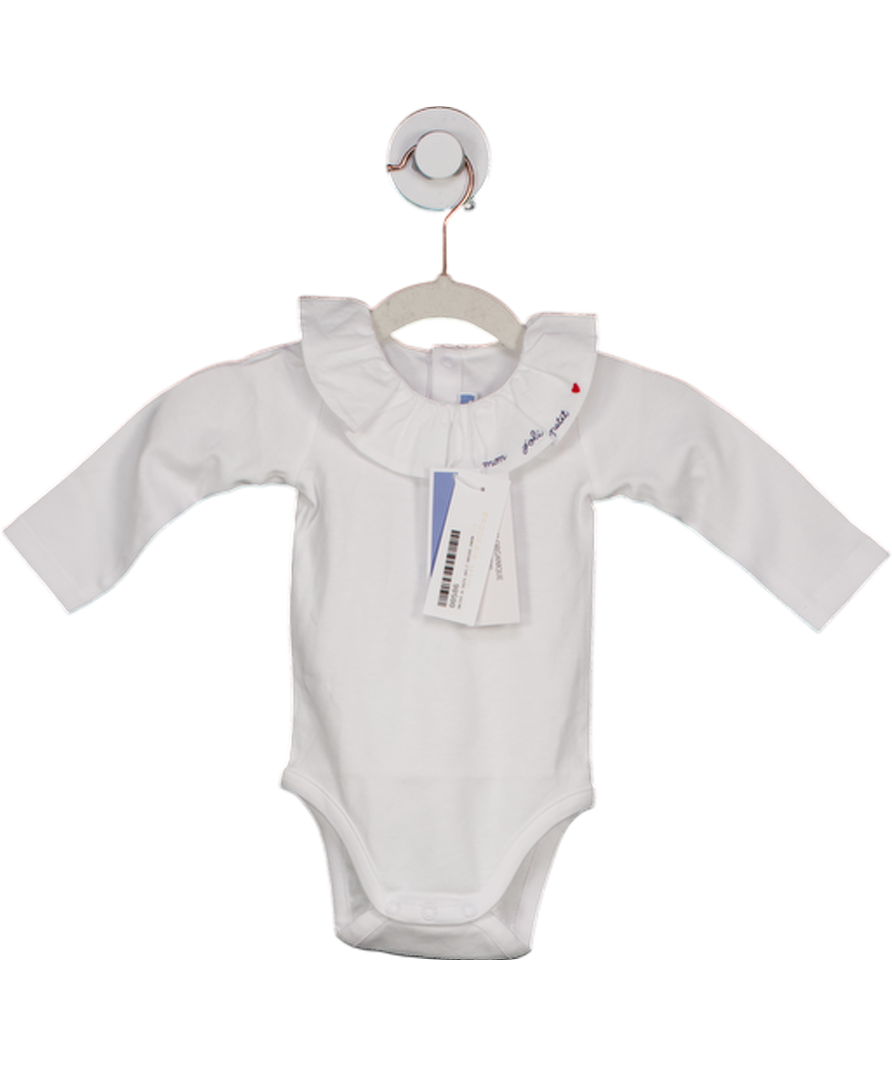Jacadi Paris White Frill Collar "mon Joli Petit" Bodysuit 3-6 Months