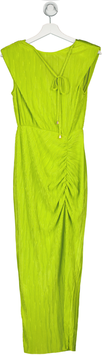 River Island Green Plisse Ruched Bodycon Midi Dress UK 8