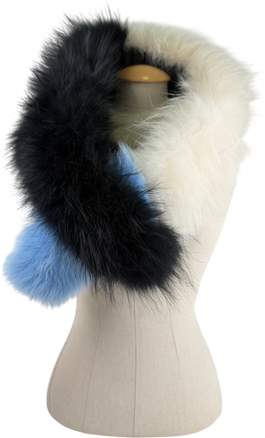 CHARLOTTE SIMONE Black, White & Blue Fur Scarf