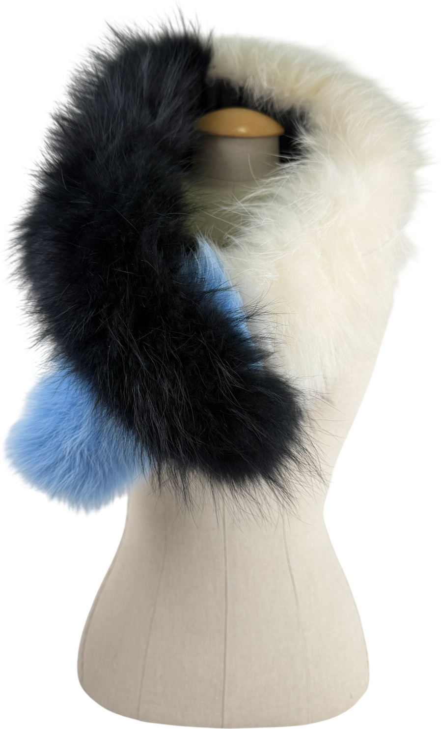 CHARLOTTE SIMONE Black, White & Blue Fur Scarf