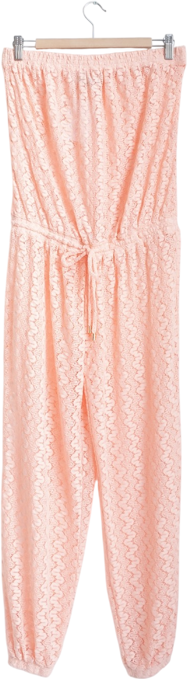 MELISSA ODABASH Coral Pink Lace Knit Beach Jumpsuit UK M