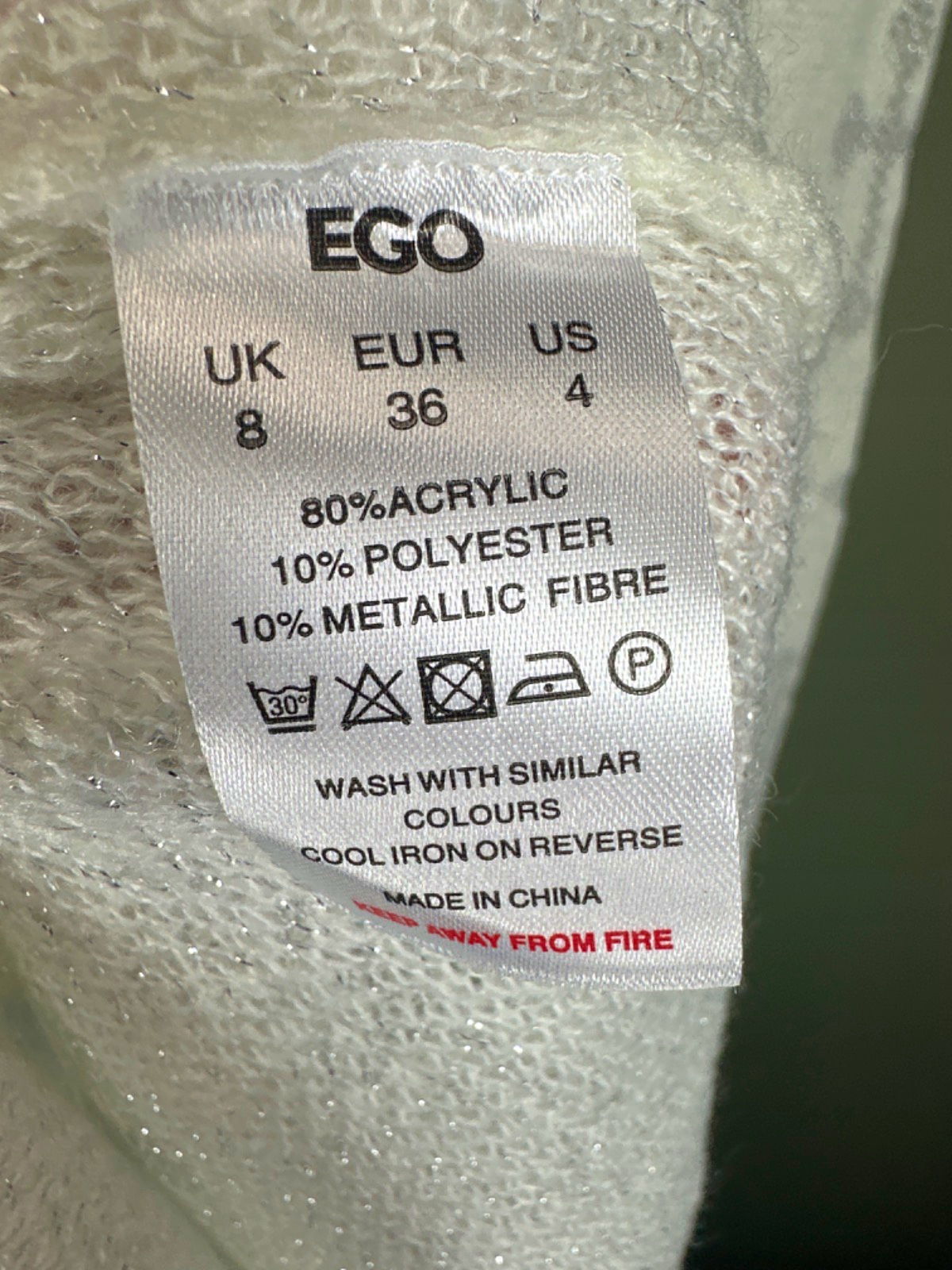 EGO White Cross Pattern Asymmetric Knit Dress UK 8