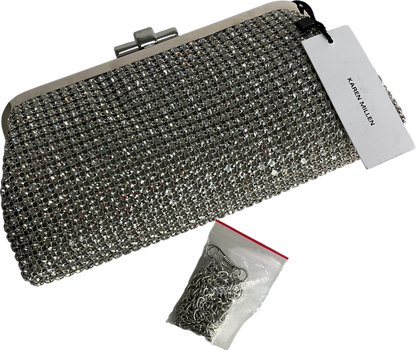 Karen Millen Silver Rhinestone Clutch Bag with chain strap