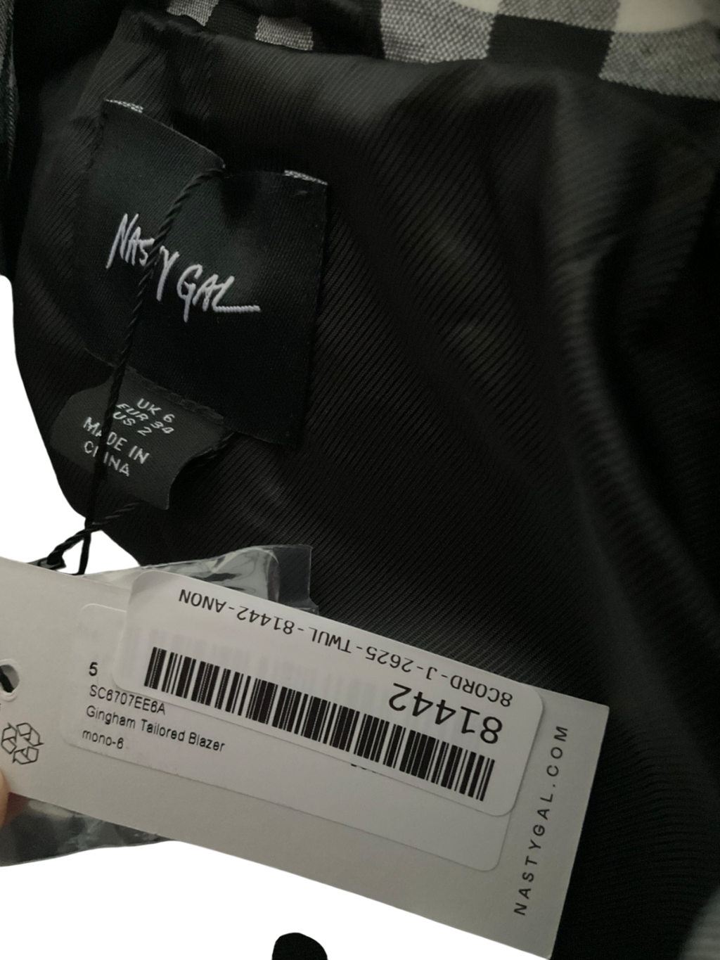 Nasty Gal Grey Gingham 2-piece Tailored Blazer & Trouser Suit UK 6